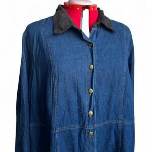 Hunters Run Vintage Dark Blue Denim Duster Chore Coat Maxi Dress